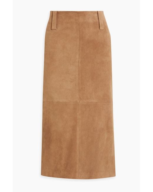 Brunello Cucinelli Brown Bead-embellished Suede Midi Skirt