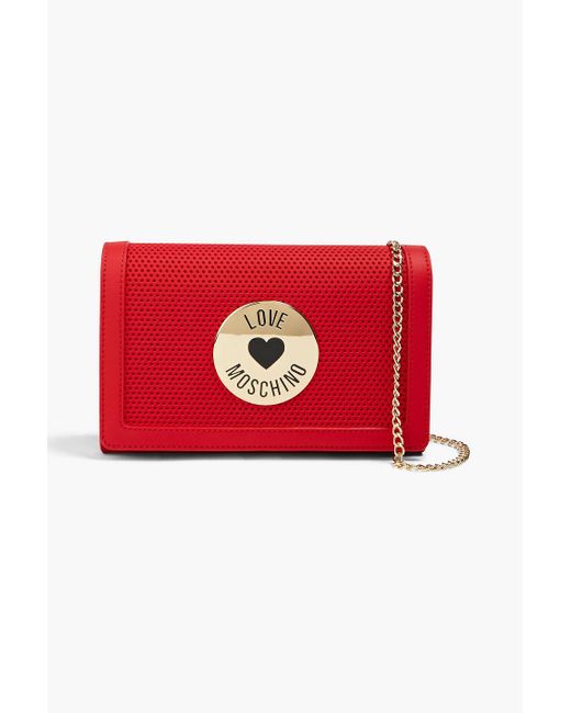 Love Moschino Red Perforated Faux Leather Shoulder Bag