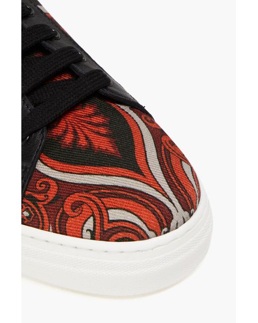 Etro Red Leather-trimmed Paisley-print Ottoman Sneakers