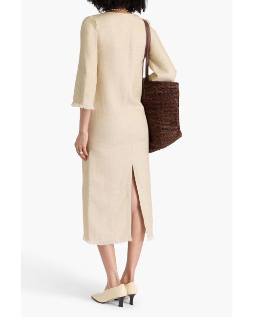 By Malene Birger Natural Delany Fringed Linen-Blend Jacquard Midi Dress