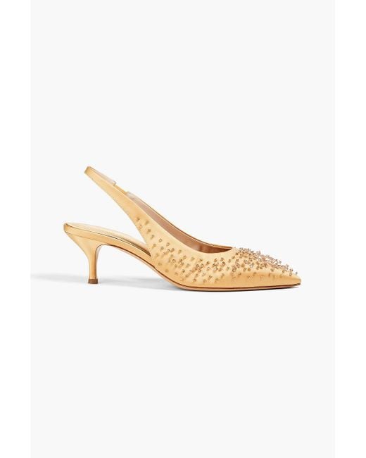 Fabiana Filippi Orange Crystal-Embellished Satin Slingback Pumps