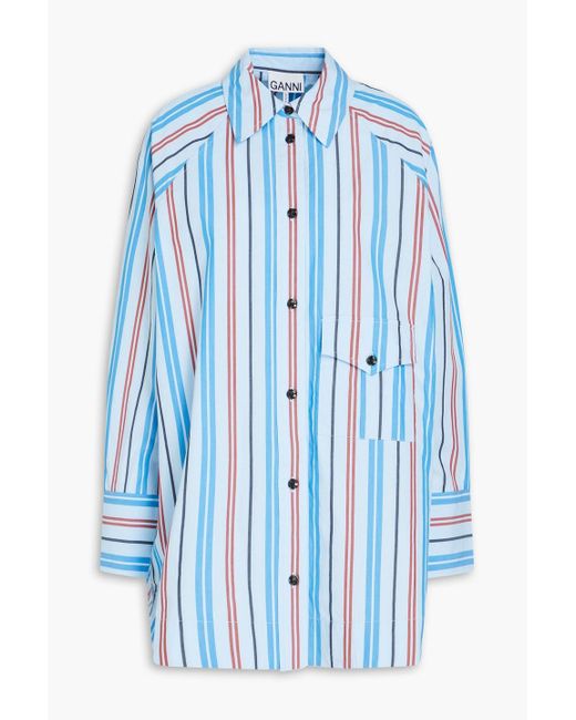 Ganni Blue Striped Cotton-poplin Shirt