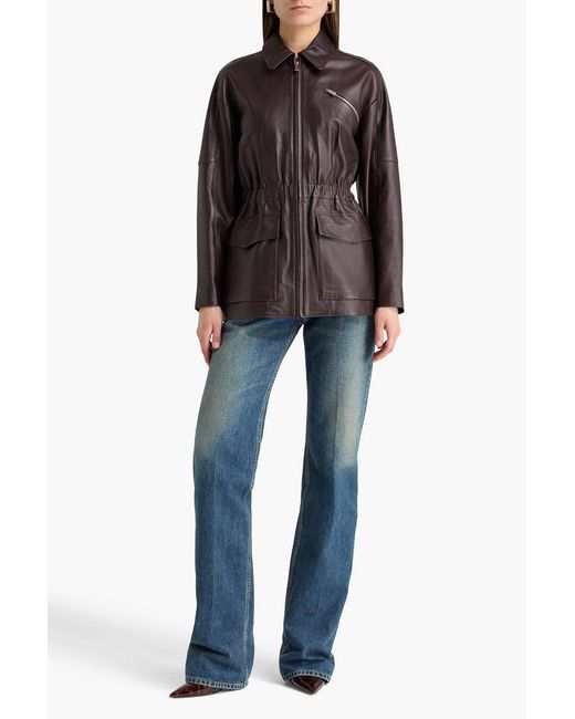 Theory Brown Gathered Leather Jacket