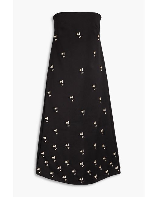 Emilia Wickstead Black Strapless Embellished Satin Midi Dress
