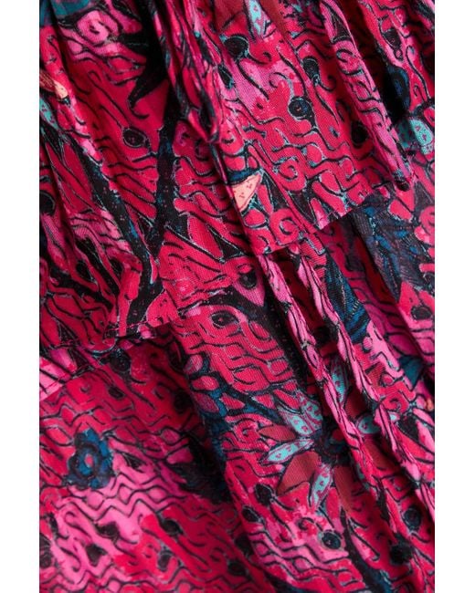 Ulla Johnson Purple Simona Ruffled Printed Cotton-blend Halterneck Midi Dress
