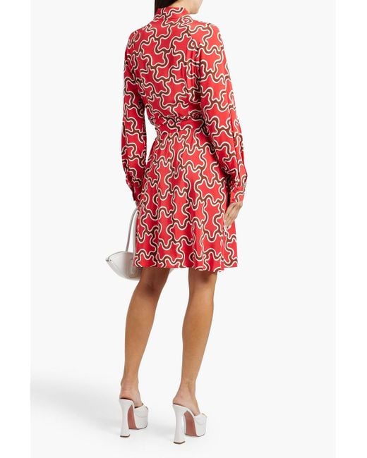 Diane von Furstenberg Red Sophie Printed Crepe De Chine Mini Wrap Dress