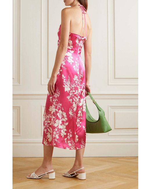 Reformation Pink Antoni Floral-print Silk-satin Halterneck Midi Dress