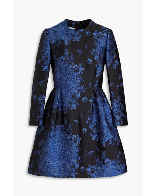 Valentino Garavani Blue Flared Pleated Floral-jacquard Mini Dress