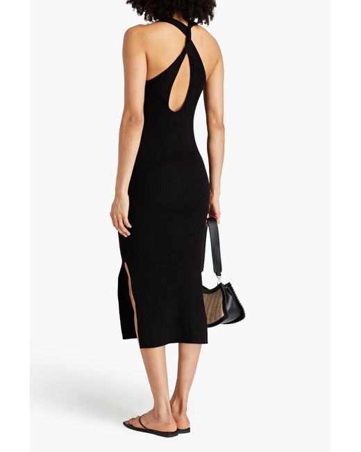 NAADAM Black Twisted Ribbed-knit Midi Dress