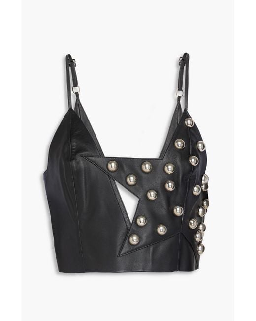 Area Black Cropped oberteil aus leder mit nieten