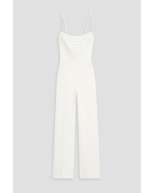 Halston Heritage White Brea Chain-embellished Stretch-crepe Wide-leg Jumpsuit