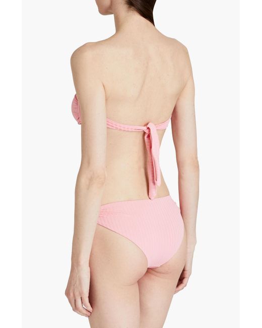 Melissa Odabash Pink Evita Ring-embellished Ribbed Bandeau Bikini Top