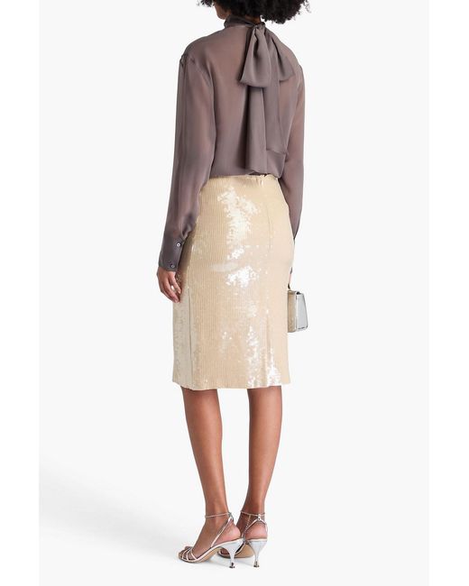 Fabiana Filippi Brown Pussy-Bow Cupro And Silk-Blend Georgette Blouse