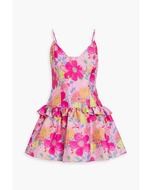 LoveShackFancy Pink Fabienne Ruffled Floral-print Taffeta Mini Dress