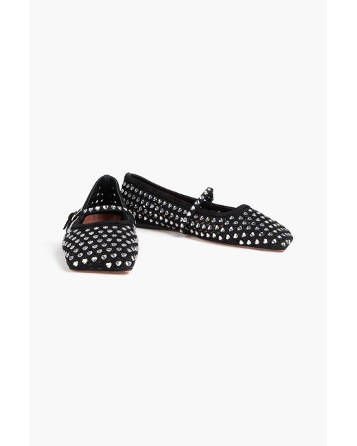 AMINA MUADDI Black Ane Crystal-embellished Suede Mary Jane Flats