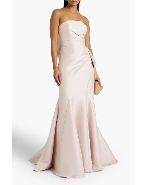 Badgley Mischka Natural Strapless Bow-detailed Faille Gown