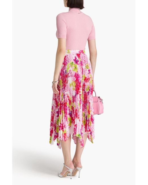 Versace White Pleated Printed Crepe De Chine Midi Skirt