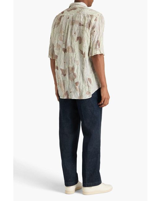 Lemaire White Floral-Print Crinkled Silk-Blend Shirt for men