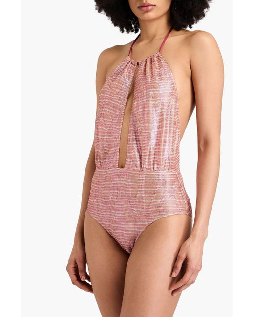 Missoni Pink Cutout Metallic Crochet-knit Swimsuit