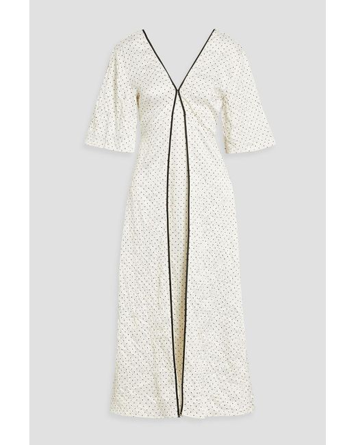 Ganni Natural Polka-Dot Crinkled-Satin Midi Dress