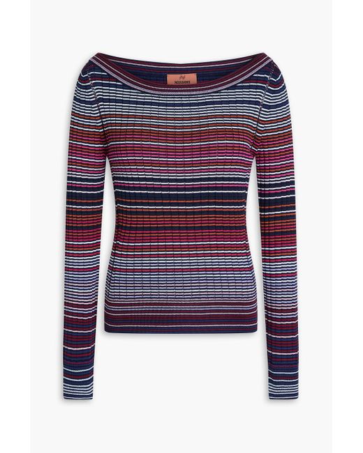 Missoni Blue Striped Ribbed Cotton-blend Top
