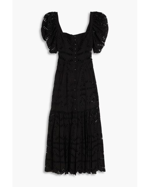 Charo Ruiz Black Spiana Tiered Broderie Anglaise Midi Dress
