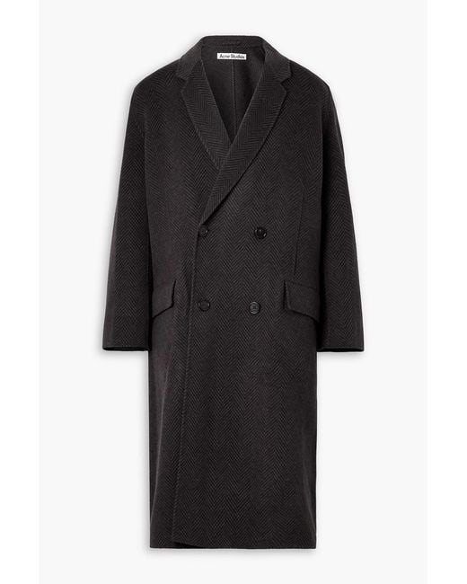 Acne Black Dojack Double-Breasted Herringbone Wool-Blend Coat for men