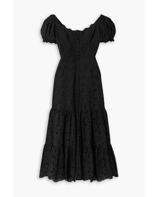 Charo Ruiz Black Lana Tiered Broderie Anglaise Cotton-blend Midi Dress
