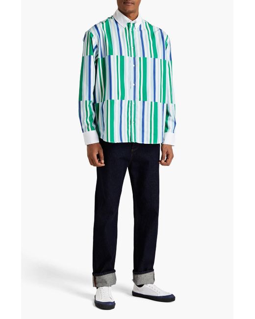 Maison Kitsuné Blue Striped Cotton-poplin Shirt for men