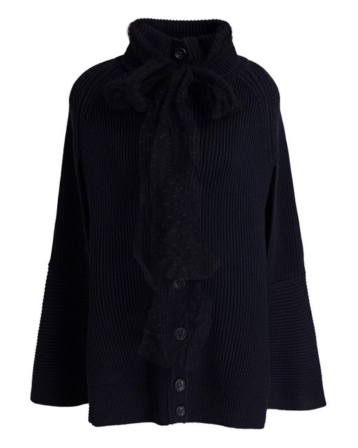 RED Valentino Blue Point D'esprit-trimmed Ribbed Wool Cape
