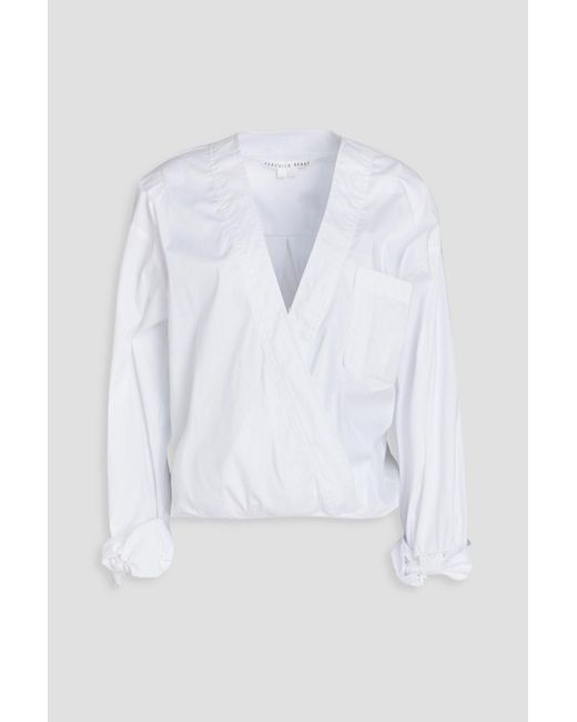 Veronica Beard White Viotto wrap-effect printed cotton-blend poplin blouse