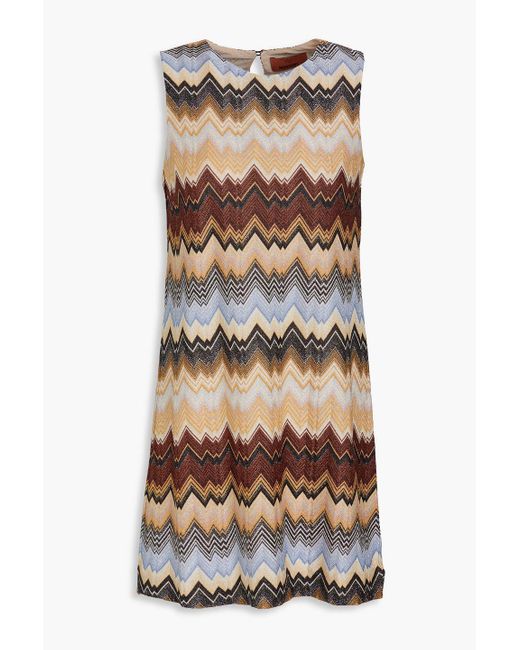 Missoni Brown Metallic Crochet-knit Mini Dress
