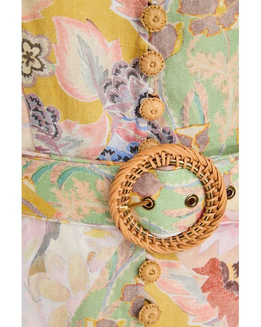 Zimmermann Multicolor Belted Floral-print Linen Mini Dress