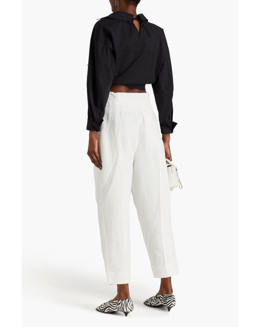 3.1 Phillip Lim White Cropped Hammered Cotton And Linen-blend Tapered Pants