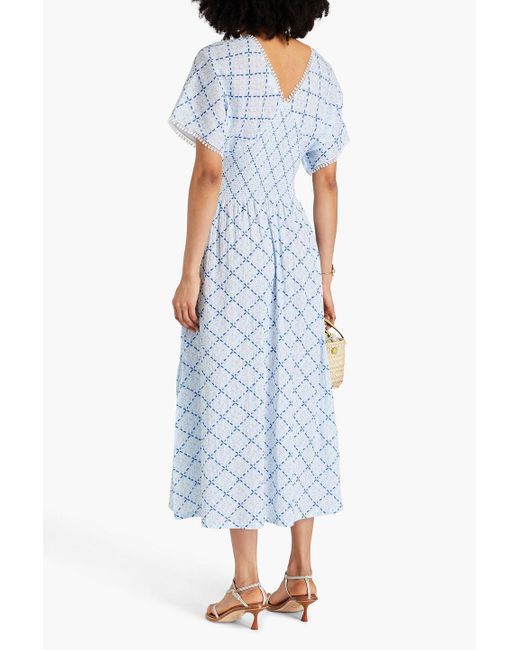 Heidi Klein Blue Portofino Shirred Printed Cotton-gauze Midi Dress