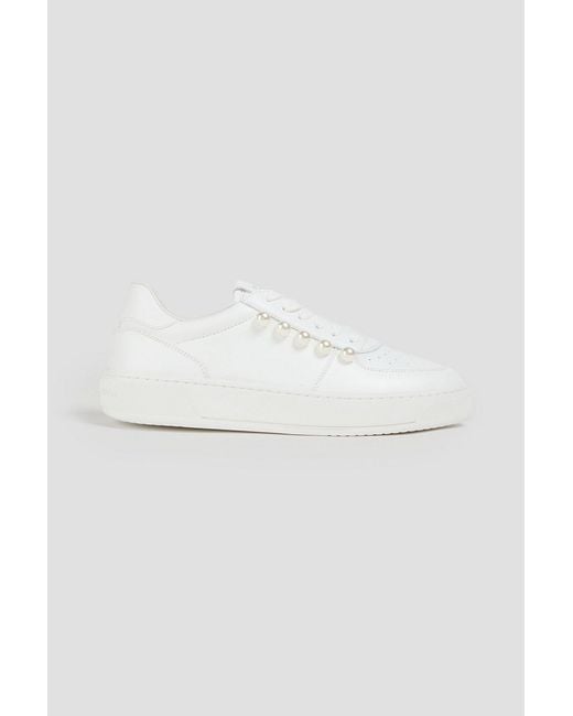Stuart Weitzman White Courtside Faux Pearl-Embellished Leather Sneakers