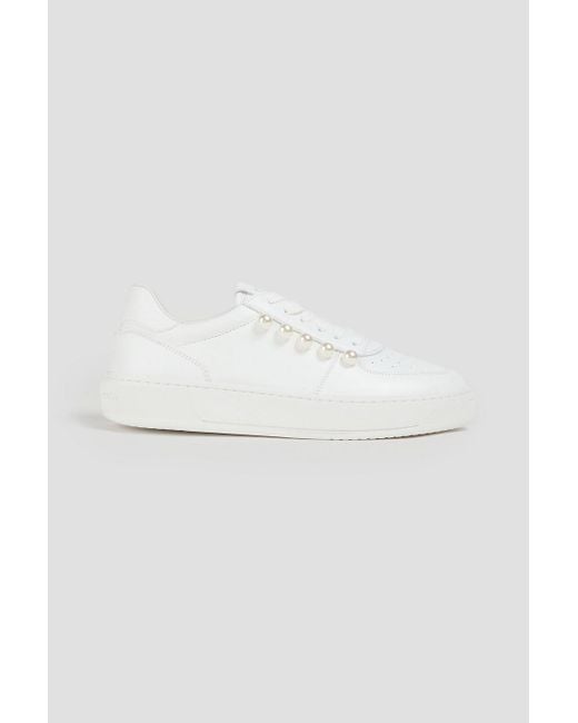 Stuart Weitzman White Sneakers "courtside" aus leder mit kunstperlen