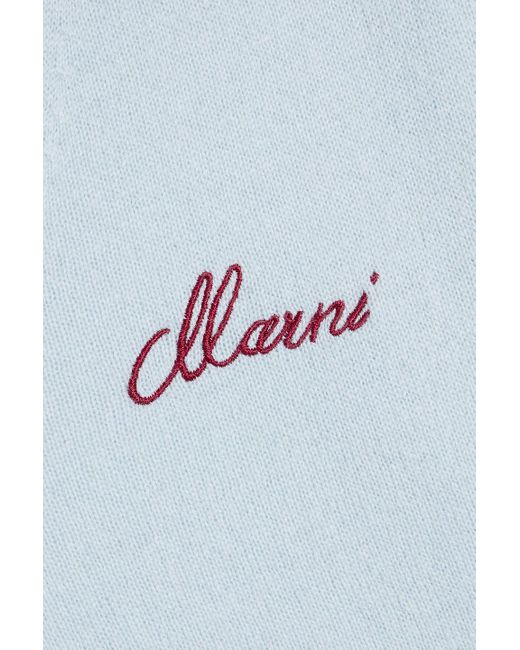 Marni Blue Cropped Logo-embroidered Cashmere Sweater