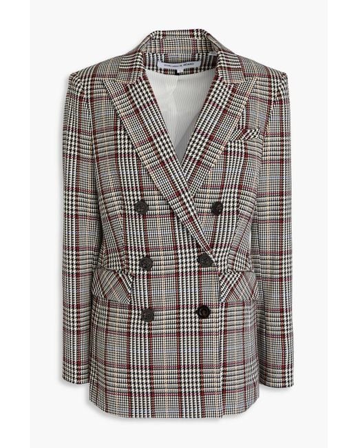 Veronica Beard Gray Ellette Dickey Double-Breasted Prince Of Wales Checked Tweed Blazer