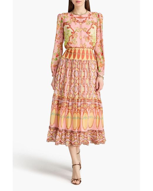 Saloni Red Isabel Floral-Print Silk-Georgette Midi Dress