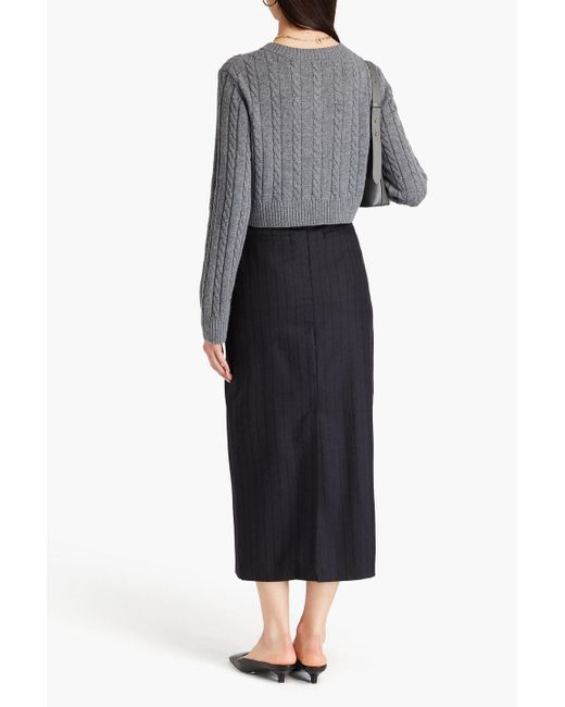 Loulou Studio Black Striped Wool-twill Midi Pencil Skirt