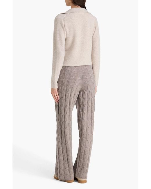 LeKasha Natural Trevise Cable-Knit Cashmere Wide-Leg Pants