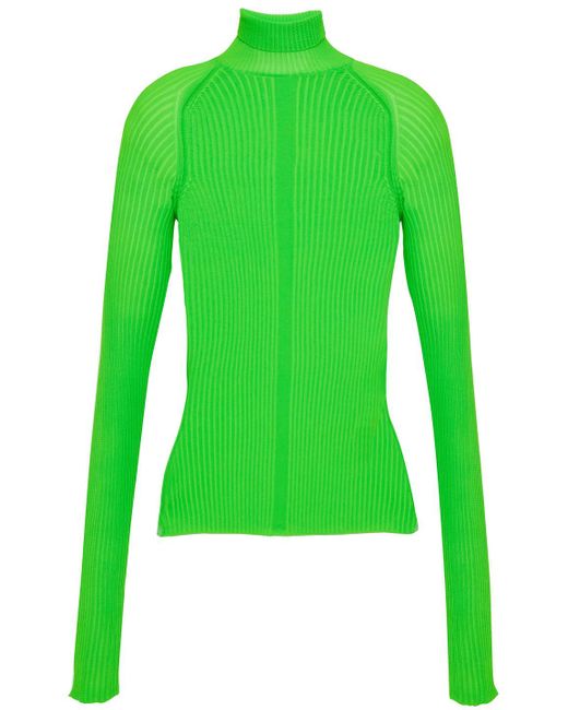 Acne Green Neon Ribbed-knit Turtleneck Top