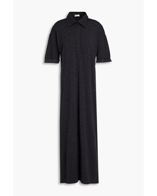 Brunello Cucinelli Black Mélange Wool-blend Jersey Midi Shirt Dress