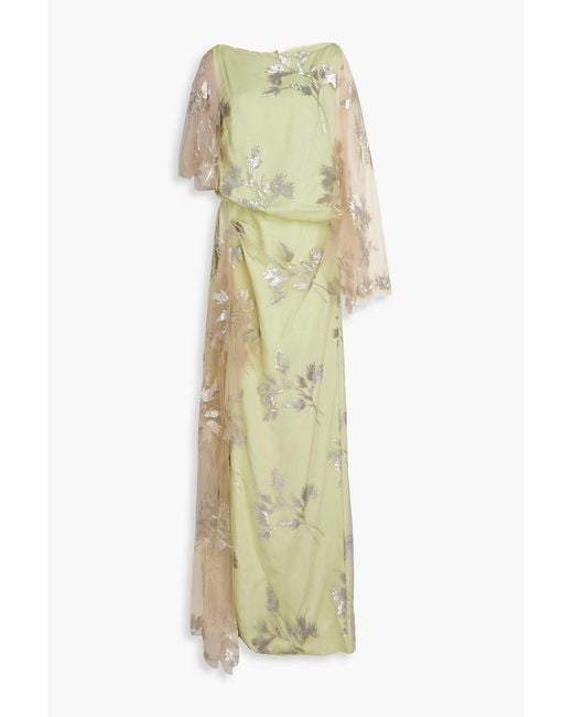 Erdem White Layered Sequin-Embellished Tulle Gown