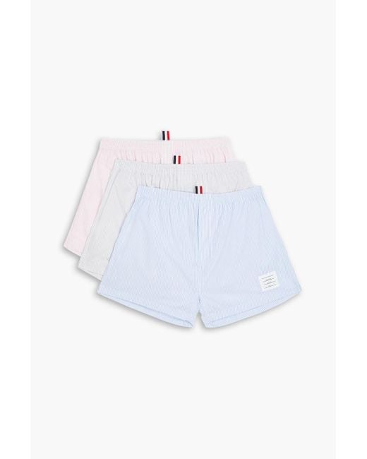 Thom Browne White Set Of 3 Striped Cotton Boxer Shorts for men