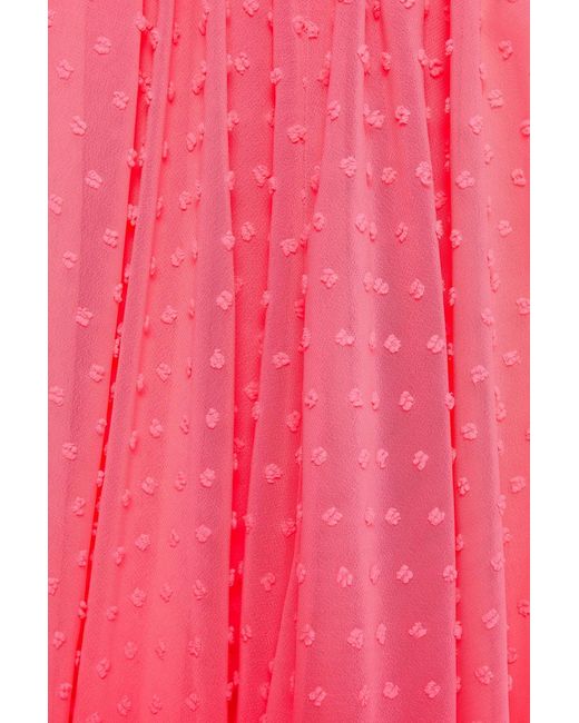 Saloni Pink Gathered Neon Swiss Dot Midi Dress