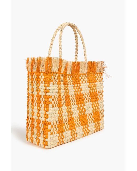 Marni Orange Iraca Checked Faux Raffia Tote