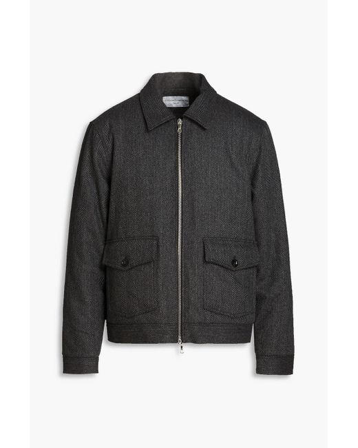 Officine Generale Black Submarine Quilted Herringbone Wool And Cashmere-blend Bomber Jacket for men