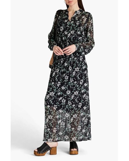 Rag & Bone Black Calista Shirred Metallic Floral-print Chiffon Maxi Dress